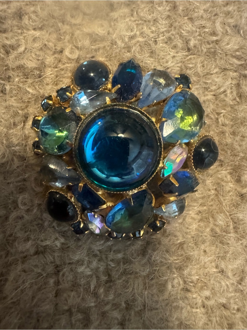 Vintage Blue Glass Cluster Brooch